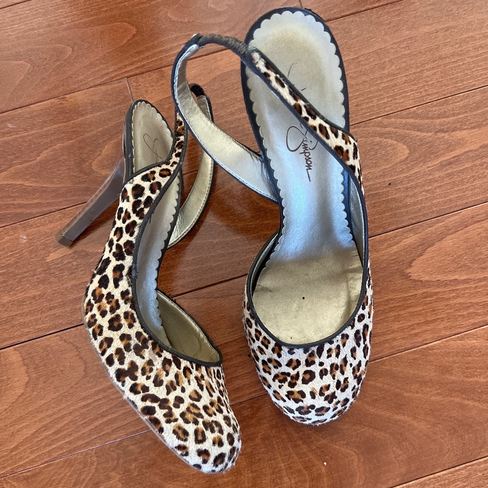 Jessica Simpson suede, leopard heels, size 8.5